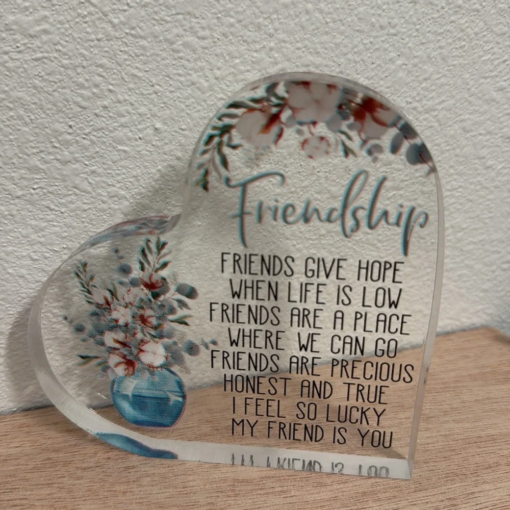 Heart-Shaped Friendship Plaque with Floral Design - Picture 2 of 2